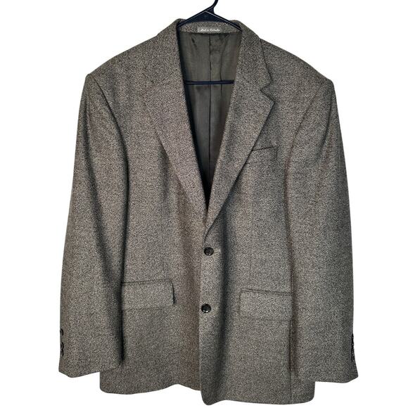 Oscar de la Renta 44R Tweed 100% Wool Blazer 2 Button Suit Jacket Gray Black - Picture 1 of 10